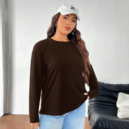 Foreign Trade Cross-Border European Size New Round Neck Black Women's Amazon Threaded Velvet Brushed Top European and American Large Size