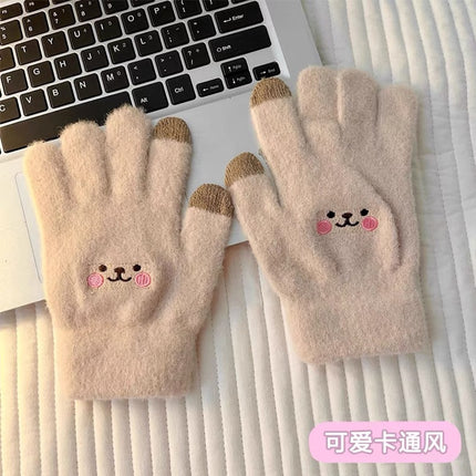 Gloves women's winter fleece-lined thick warm Korean cute riding electric car lovers cold thick five-finger touch screen wholesale