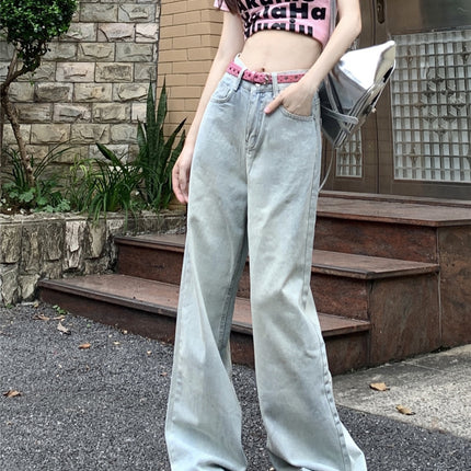 2024 New Sweetheart Cream Pants ~ Light Color Jeans Women's High Waist Loose Straight Leg Pants Design Wide Leg Pants