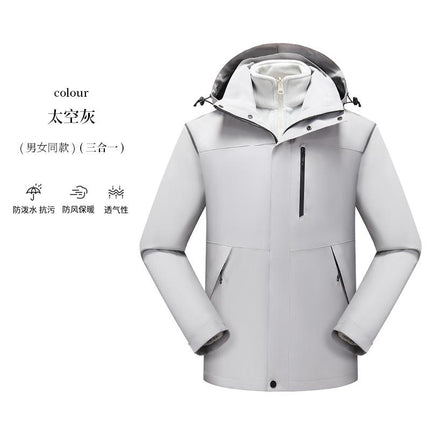 Two-piece three-in-one assault jacket printed logo silver fox velvet liner detachable outdoor windproof jacket for men and women