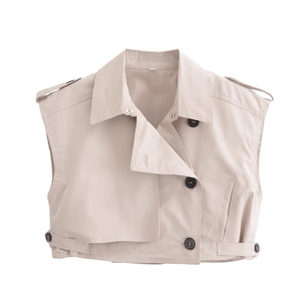 Cross-border Amazon Explosions Wholesale Spring New Lapel Single-breasted Sleeveless Trip Belt Short Top Short Culottes