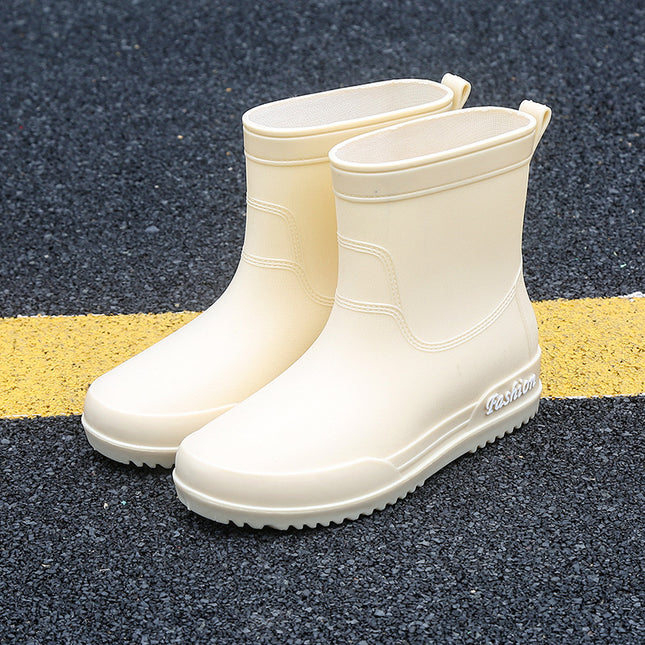 Rain Boots, Women's Mid-Calf Shoes, Adult Women's Shoes, High-Top Non-Slip Shoes, Work Rubber Shoes, Women's Waterproof Low-Heeled Shoes with Removable Cotton Lining