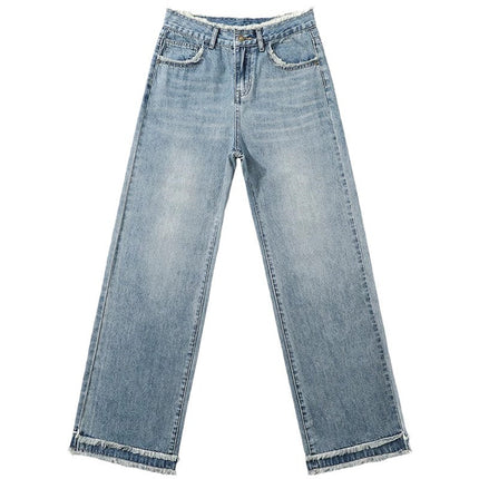 light blue Straight Leg Jeans Women's Trendy All-match New High Waist Loose Narrow American Style Retro Wide Leg Long Pants