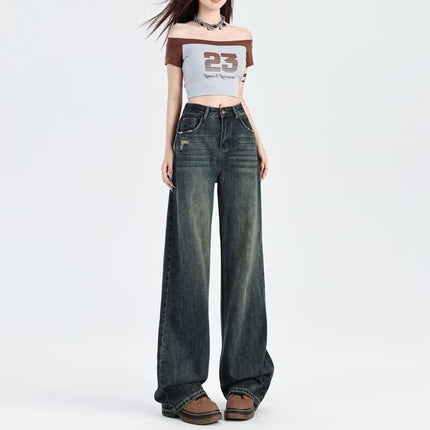 light blue High Waist Wide Leg Jeans Women's 2025 Spring New Slimming All-match Small Straight Pants