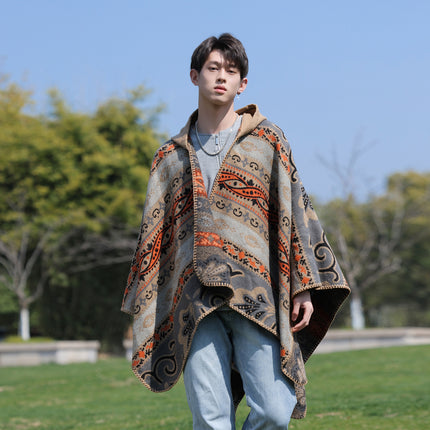 Ethnic Style Men's Shawl Warm Scarf Xizang Travel Outfit Qinghai Lake Northwest Desert Thick Cape Coat
