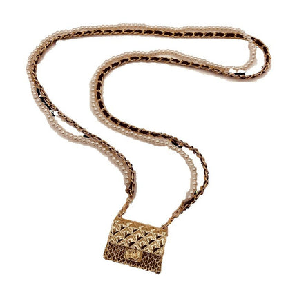 Internet Celebrity Chanel Style Mini Bag Women's Clothing Accessories Crossbody Bag Metal Diamond Plaid Pearl Chain Neck Bag