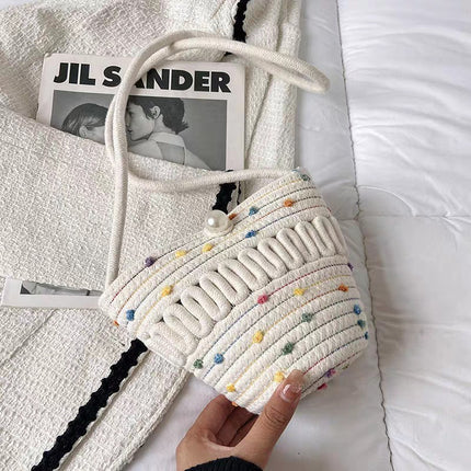 Crossbody Cotton Rope Straw Bag Coin Key Mobile Phone Bag Hollow Cotton Thread Crossbody Bag Casual Cute Woven Bag