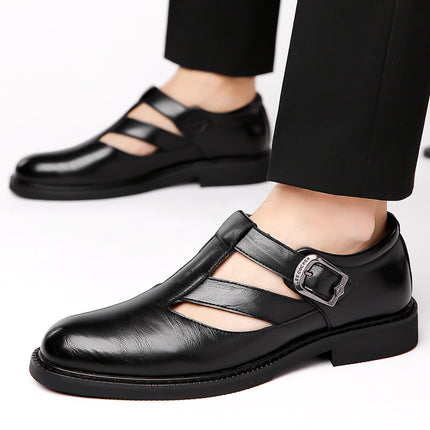 2025 Breathable Men's Leather Sandals with Hollow Design, Soft Sole Dad Sandals, One-Piece Drop-Shipping Men's Genuine Leather Sandals