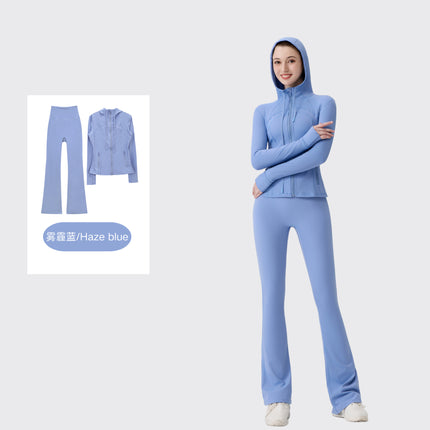 [in Stock] Ld Hooded Flared Jacket Set Top Women's Tight Elastic Fitness Sports Running Yoga Wear