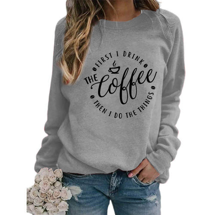 Foreign trade supply coffee coffee printed round neck jacket sweater European size ladies coat long sleeve cross-border autumn and winter