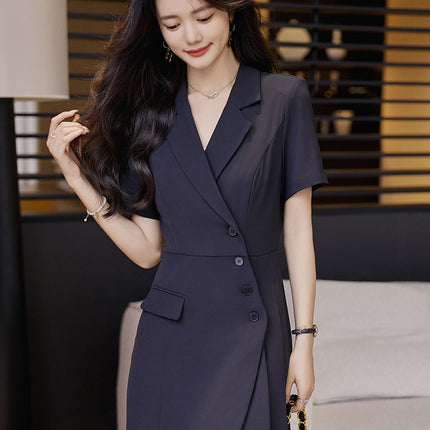 2025 New Classy Suit Collar Dress for Women Spring and Summer Chic Design Niche Elegant Short-Sleeved Professional Skirt