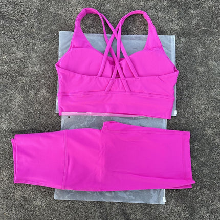 Women's Naked Riding Tight Yoga Shorts suit Hollow-out Back Cross Sports Underwear gym yoga set