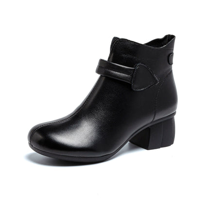 Women's Boots 2025 Autumn and Winter New Style Thick Medium Heel Soft Sole First Layer Cowhide Fleece-Lined and Cotton Short Boots for Middle-Aged and Elderly Women
