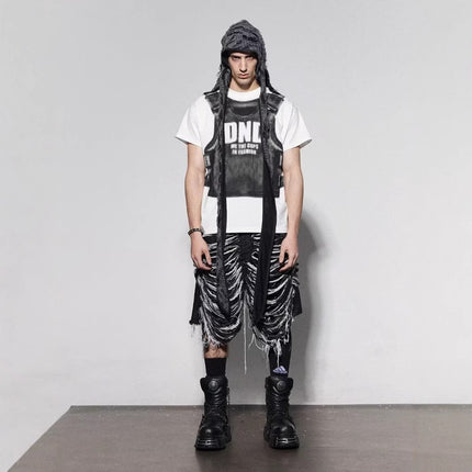 Cross-border European and American High Street Knife Cutting Destruction Design Sense Denim Shorts Men's Street Heavy Industry Straight-leg Wide-leg Five-point Pants