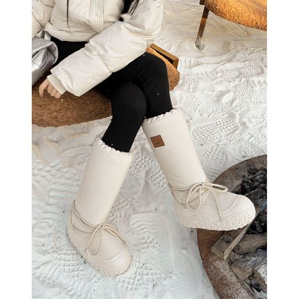Chubby Space Snow Boots for Women 2025 Winter Plush Thickened Waterproof Thick-Soled Smiley Face Long Tube Cotton Shoes Short Boots
