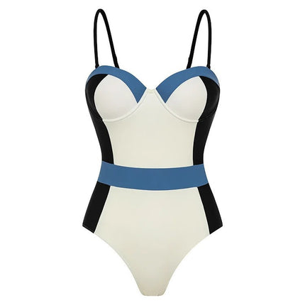 2024 European and American Swimwear New Style Simple Contrasting Color Hard Bag One-Piece Swimsuit Women's Cross-Border Hot Style 25079