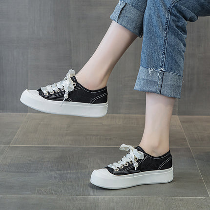 2024 Spring and Summer New White Shoes Lace-up Satin Casual Large Size Board Shoes 4143 Thick Sole Increased Soft Sole German Training Shoes