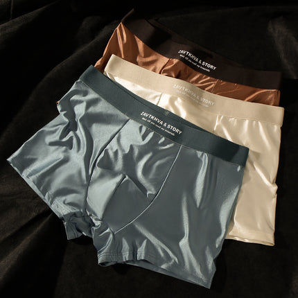 Men's Ice Silk Underwear, Light Luxury Satin Breathable Seamless Boxer Shorts
