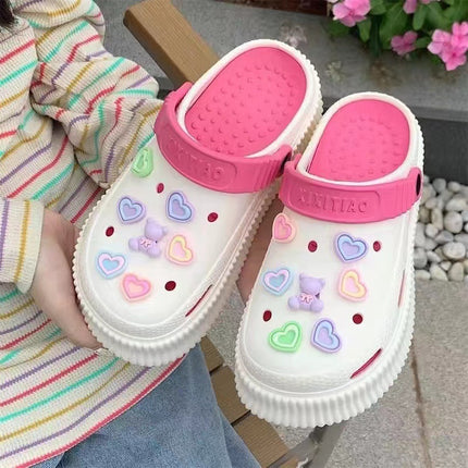 Girl's Heart Cartoon Sandals and Slippers Women's Summer Outer Wear Thick Sole Heightened Cave Shoes Cute Student Baotou Sandals and Slippers