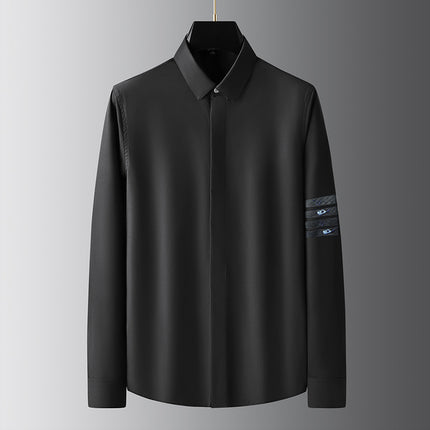 Shirt Light Luxury High-End Men's Long-Sleeved Shirt Men's Embroidered Blue Rose Casual Light Luxury Handsome Men's Clothing
