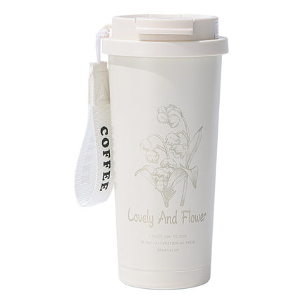 Suzuki Orchid Car Coffee Cup Double Drink Stainless Steel Thermos Cup Women's Water Cup High Color Value Accompaniment Printed Water Cup