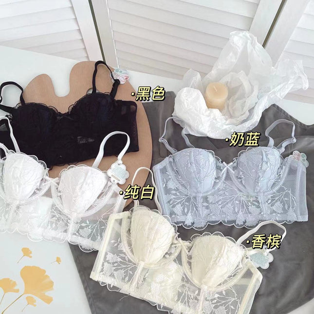 Lace Genie Pure Desire Lace Underwear Large Chest Small Chest Gathering Soft Steel Ring Anti-sagging Thin Bra