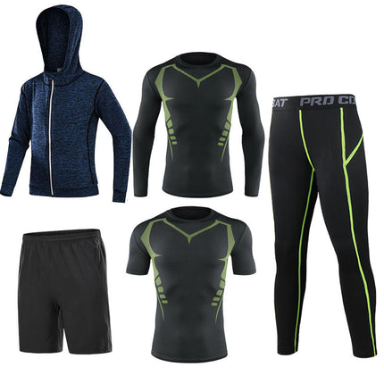 Fitness clothing five-piece men's fitness clothing elastic sports tights quick-drying base training elastic clothing gym
