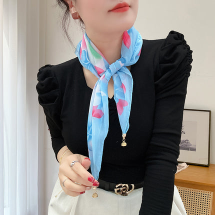 Magnetic buckle summer chiffon breathable sunscreen small square scarf neck scarf women's 2024 new all-match spring and autumn turban