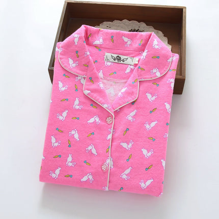 Brushed pajamas women's Japanese-style cotton flannel Spring and Autumn new warm non-printed same style outdoor home wear suit