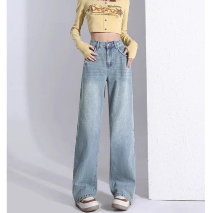 Vintage Slim Look Wide Leg Jeans Women's Fashionable All-match Korean Style High Waist Design Sense Casual Narrow Straight Long Pants