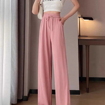 Ice Silk Wide-Leg Pants for Women, Summer Thin High-Waisted Drape Cool Mosquito-Proof Sun-Protective Casual Versatile Floor-Length Straight Pants