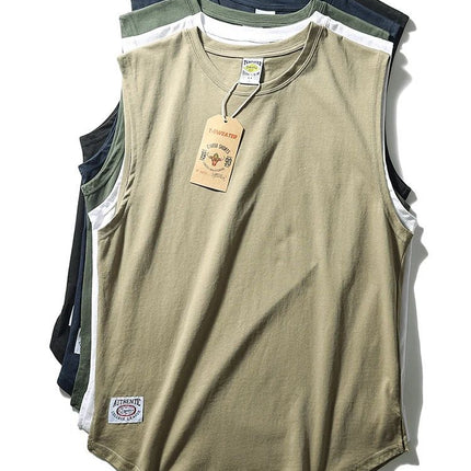 Comfortable and Good to Wear Solid Color Crewneck Washed Cotton Loose Waistcoat Retro Craft Garden Swing Side Split Sports Casual Vest