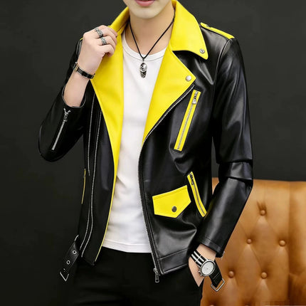 Spring and Autum Korean Style Motorcycle Leather Jacket for Men, Loose, Trendyy and Handsome Black American Fashion Brand Leather Jacket for Men 2025