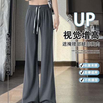 Bell-Bottom Pants for Women 2025 New Summer Thin Ice Silk Quick-Drying Pants Casual Small High-Waisted Draped Slightly Flared Pants