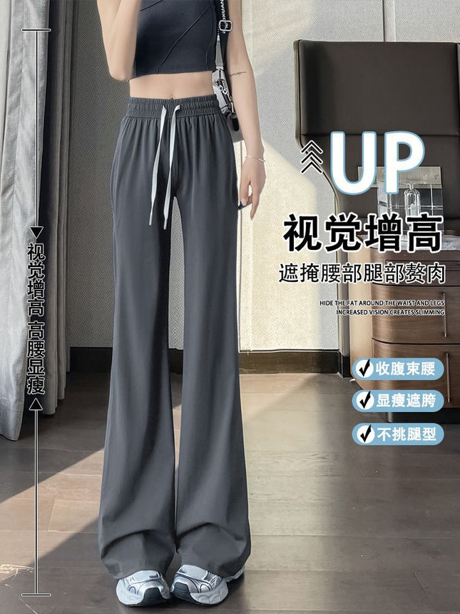 Bell-Bottom Pants for Women 2025 New Summer Thin Ice Silk Quick-Drying Pants Casual Small High-Waisted Draped Slightly Flared Pants