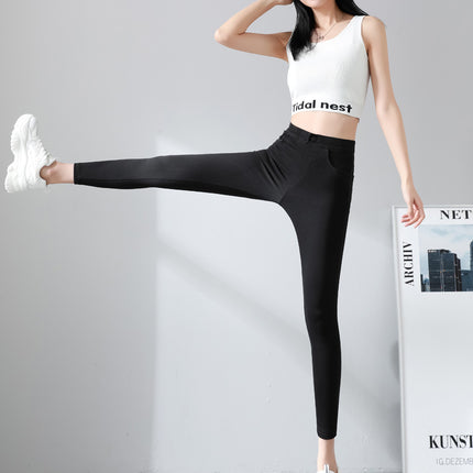 Four-Way Stretch Lightweight Skinny Jeans for Women, High-Waisted, Spring and Summer Thin Style, Ultra-Thin Stretchy Slim-Fit Black Leggings