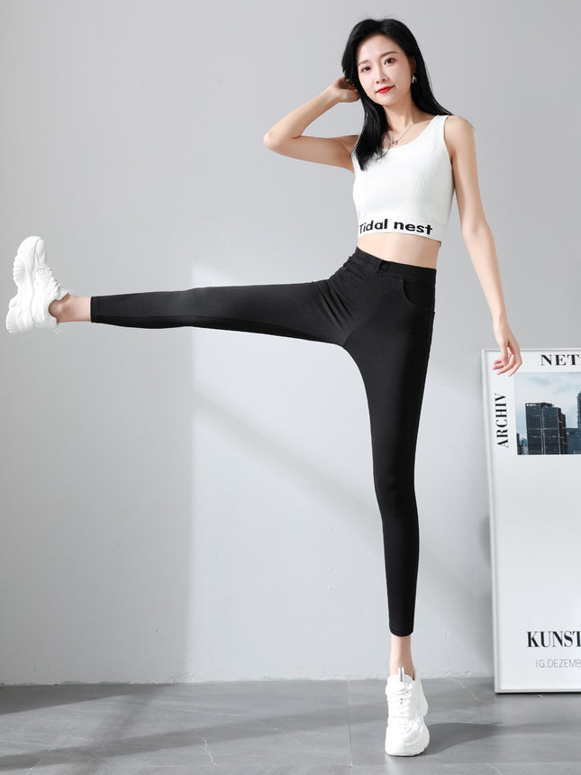 Four-Way Stretch Lightweight Skinny Jeans for Women, High-Waisted, Spring and Summer Thin Style, Ultra-Thin Stretchy Slim-Fit Black Leggings