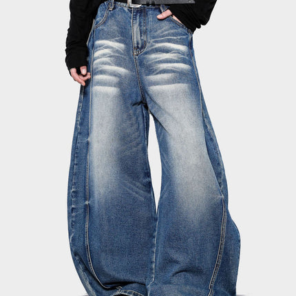 American Retro Washed Whiskered Wide-Leg Scimitar Jeans for Men and Women, Floor-Length Slimming Cleanfit Jeans
