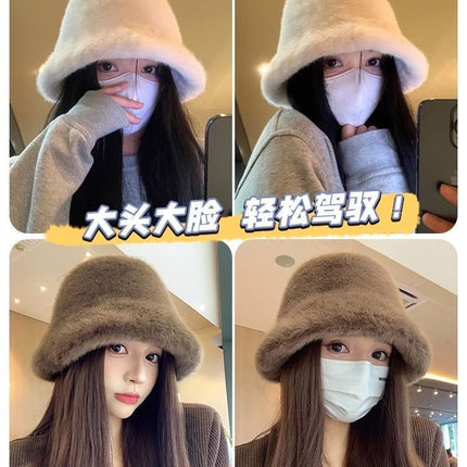 Plush Fisherman Hat for Women, New Autumn/Winter Korean Style, Versatile, Warm, Winter Cold Protection, Ear Protection Bucket Hat