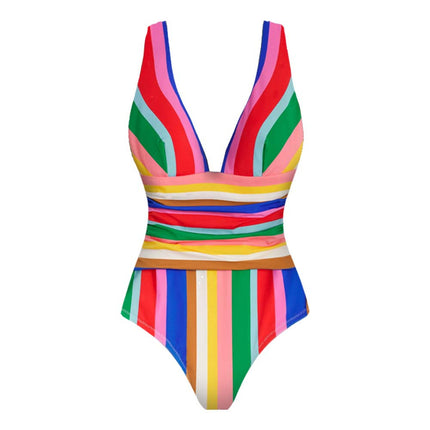 2025 Cross-Border European and American Swimwear Striped Vacation One-Piece Swimsuit Set for Women 25323 Huludao Swimwear Vacation