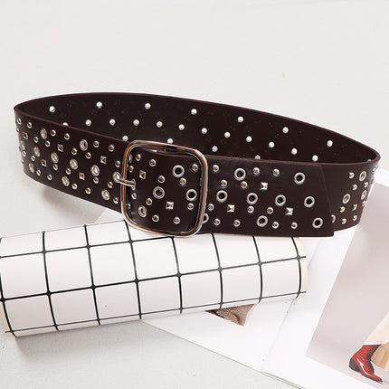 Punk style rivet wide belt female heavy industry design personality waist seal decorative dress accessories waist belt