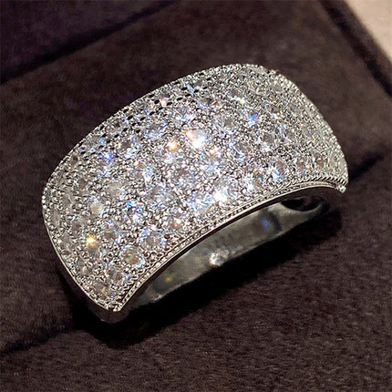 2025 New Cross-Border Popular White Gold-Plated Ring for Women Full Diamond Zircon Half Ring Wholesale Accessories Fashionable and Versatile