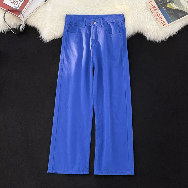 Vintage washed distressed draping solid color jeans men's Ruan handsome summer straight loose casual daddy mop pants