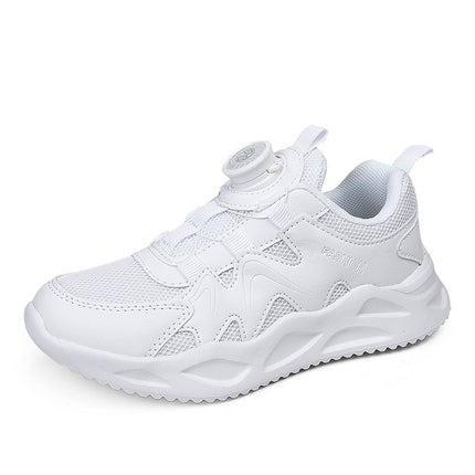 Children's Rotating Button Campus White Shoes 2023 Summer Mesh Breathable Sneakers for Older Kids Lightweight Running Shoes