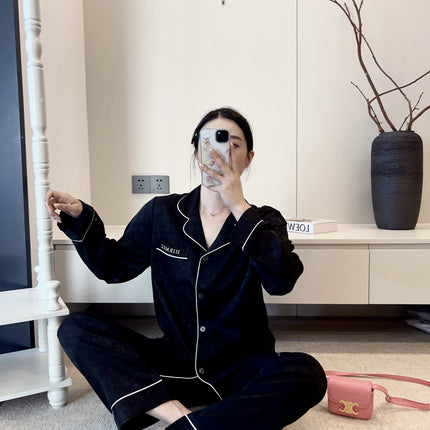 Light Luxury High-End Couple's Pajamas for Men with H Brand Embroidery, Spring and Autumn Ice Silk Long-Sleeve Simple Thin Homewear Set