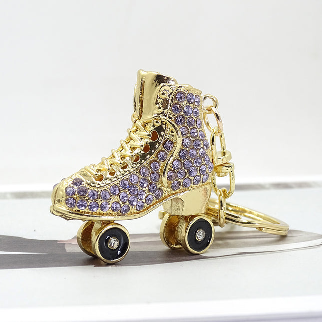Fashion creative three-dimensional skate shape key chain alloy two-sided diamond drop oil car pendant cross-border hot sale