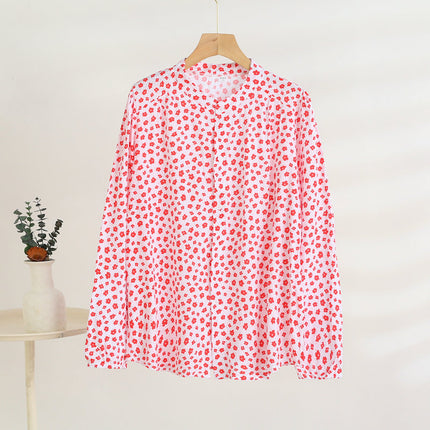 Middle-Aged and Elderly Women's Summer Thin Cardigan Mother's Wear Cotton Silk Long-Sleeved Loose Large Size Artificial Cotton Shirt Pajama Top