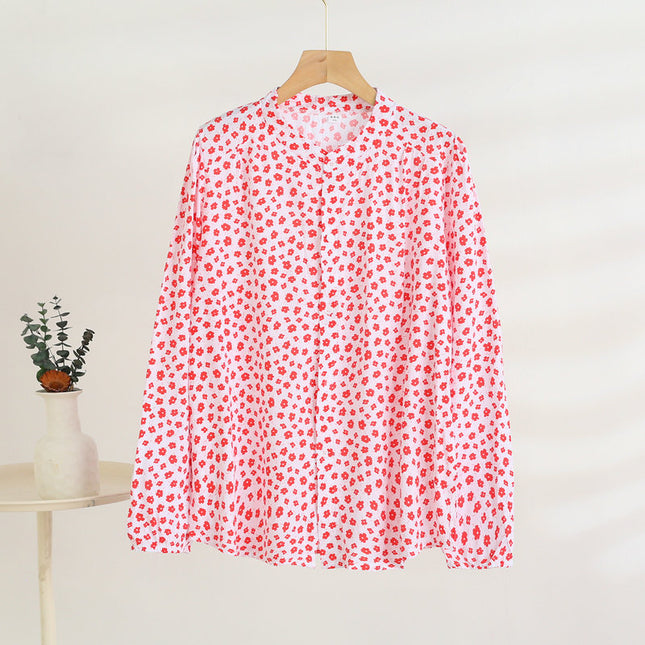 Middle-Aged and Elderly Women's Summer Thin Cardigan Mother's Wear Cotton Silk Long-Sleeved Loose Large Size Artificial Cotton Shirt Pajama Top