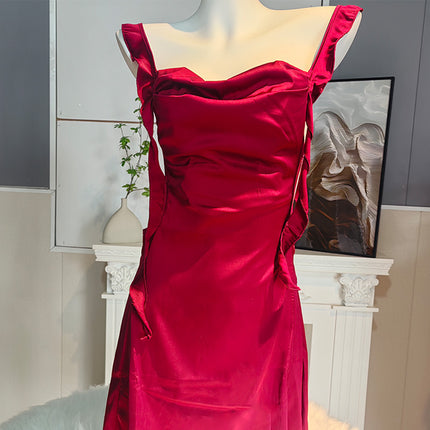 Sexy Suspender Nightgown with Breast Pads 2025 New Spring and Summer Ice Silk Satin High-End Pure Lust French Swing Collar Pajamas