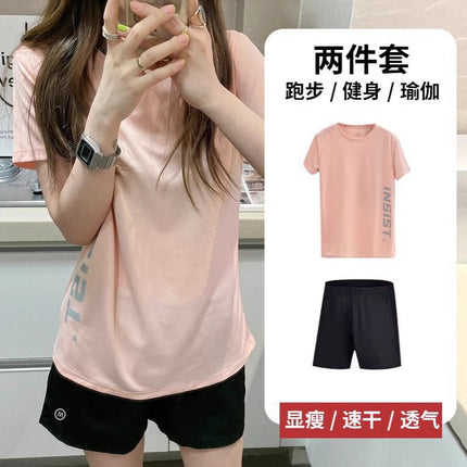 Sports suit Women's Summer T-shirt Yoga Running Suit Loose Quick-drying Fitness Top plus size Short-sleeved Sports Shorts